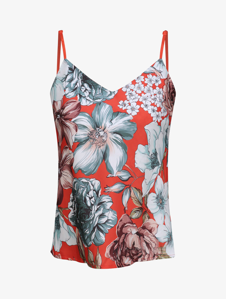 Débardeur carré à motifs fleurs abstraites - Rouge brique - 1