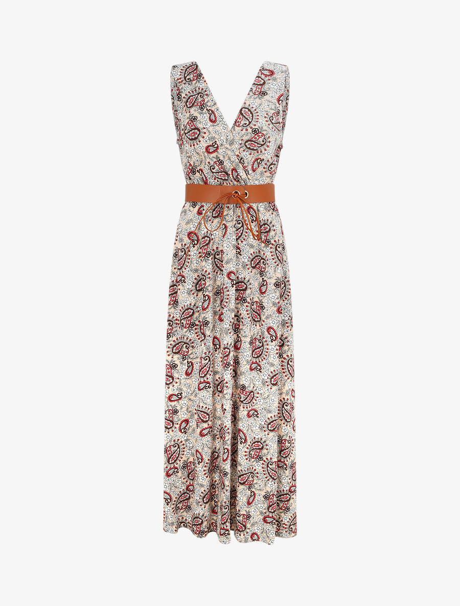 Robe longue empire sans manches imprimé cachemire - Beige - 1