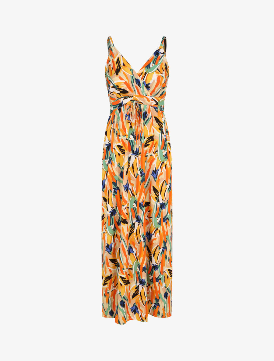 Robe longue cintrée imprimé grandes fleurs - Beige - 4