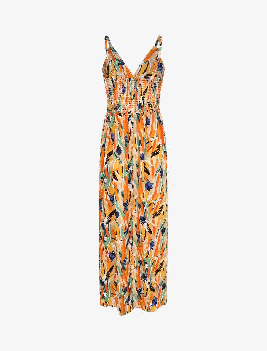Robe longue cintrée imprimé grandes fleurs - Beige - 2