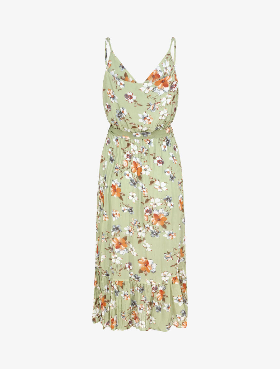 Robe longue cintrée imprimé fleurs - Vert clair - 2