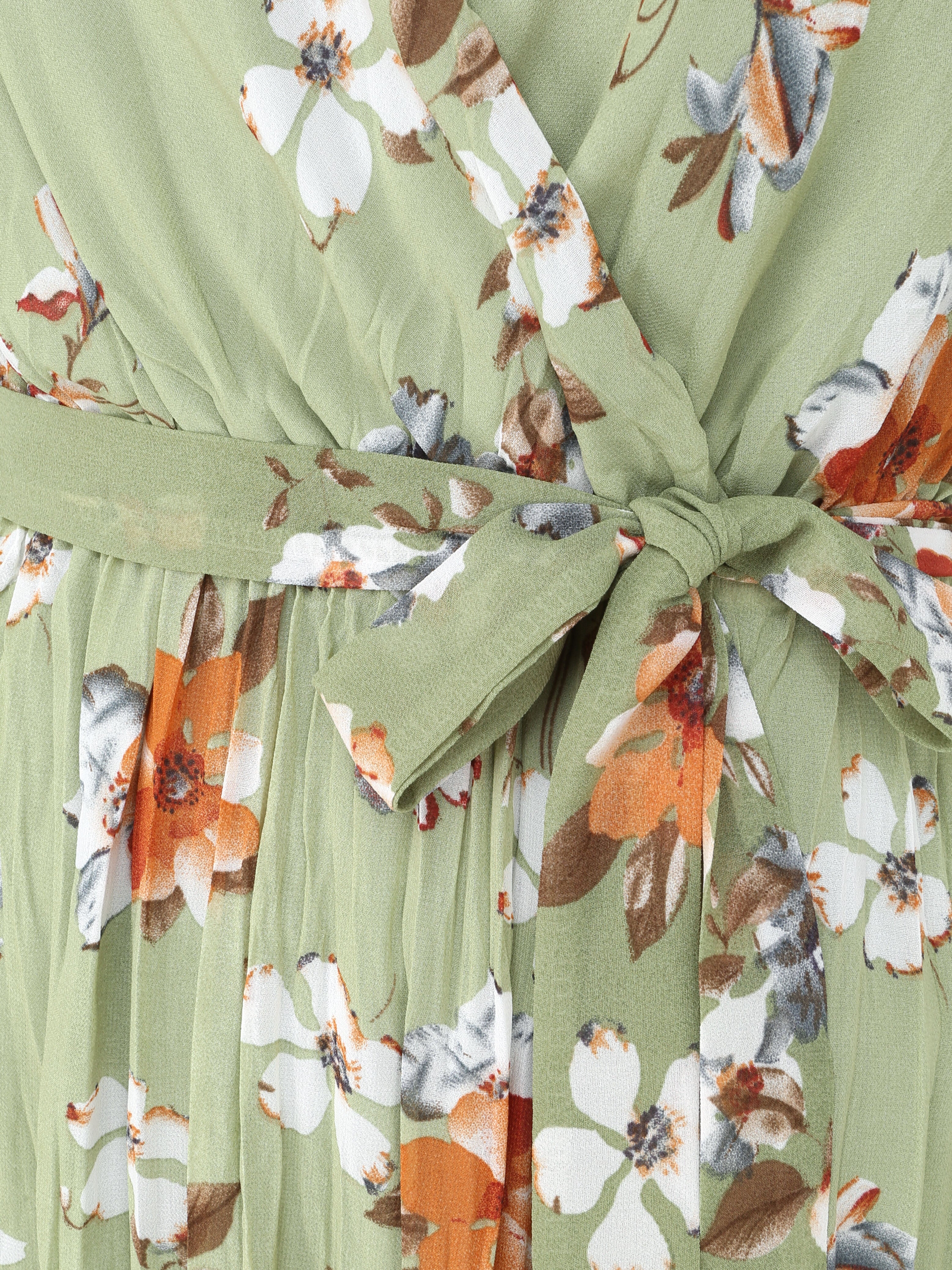 Robe longue cintrée imprimé fleurs - Vert clair - 3