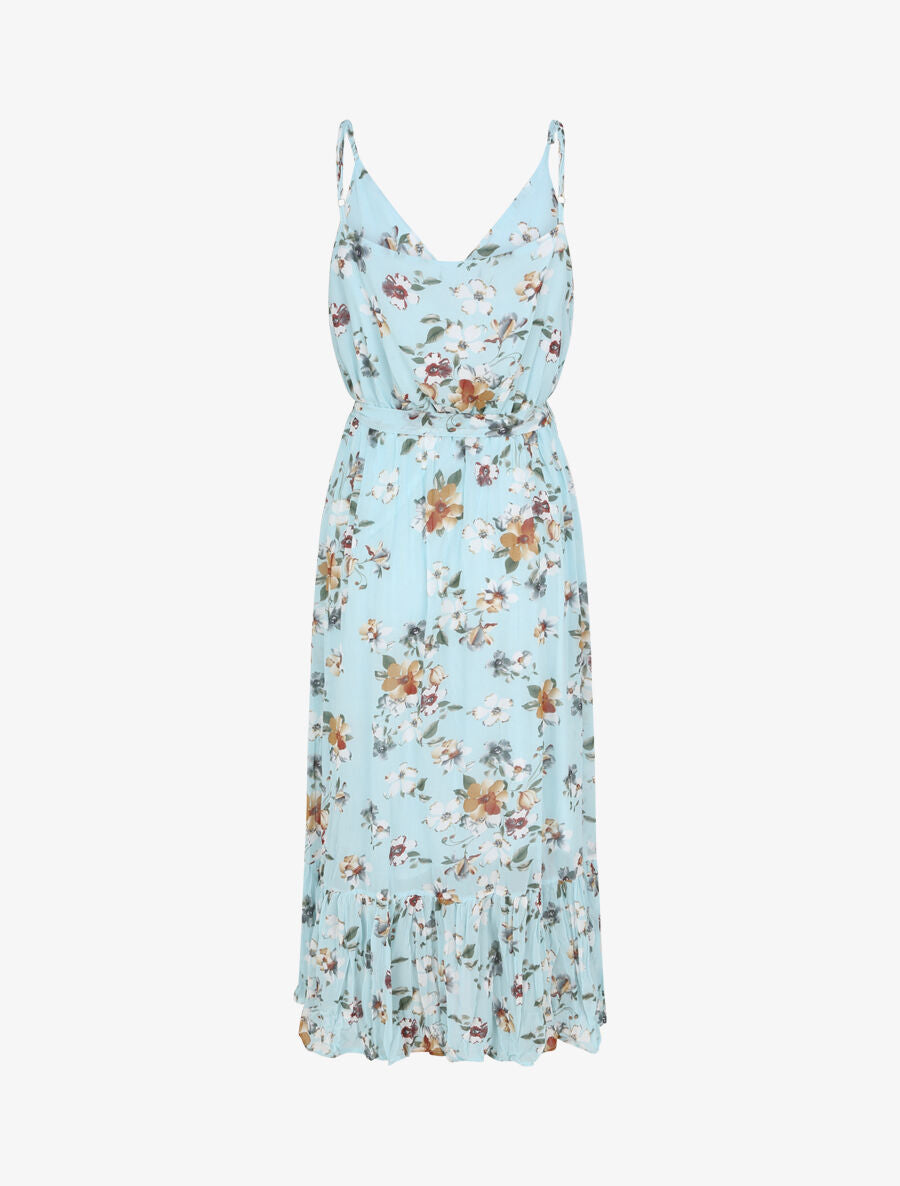 Robe longue cintrée imprimé fleurs - Turquoise - 2