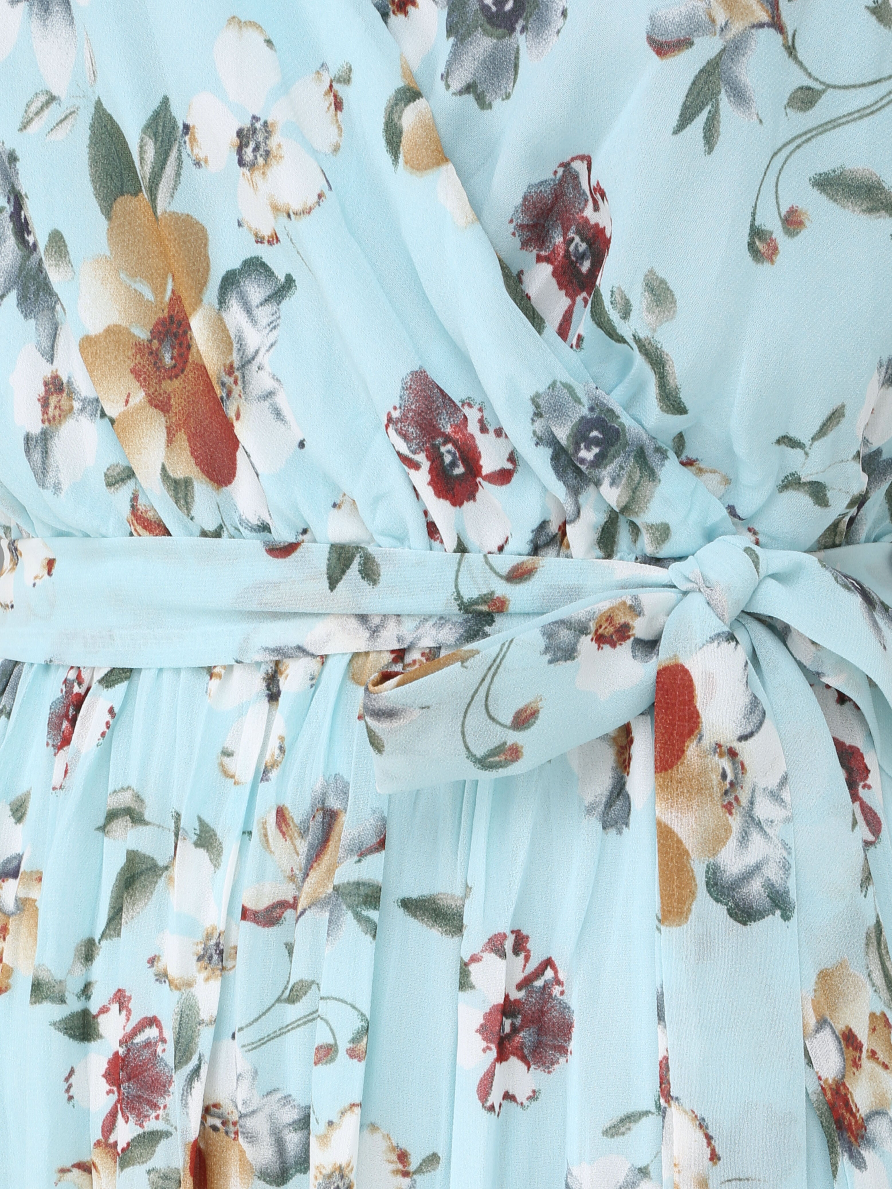 Robe longue cintrée imprimé fleurs - Turquoise - 3