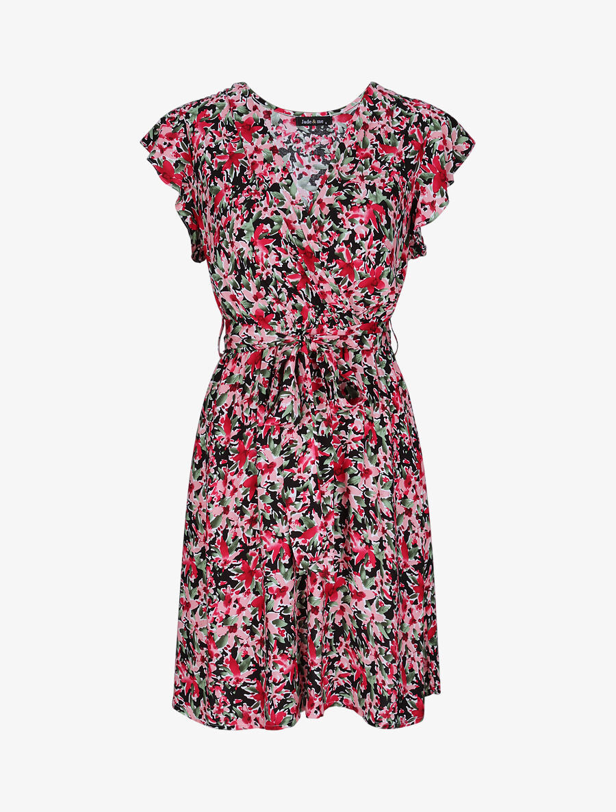 Robe cache-coeur à imprimé fleurs diverses - Noir - 1