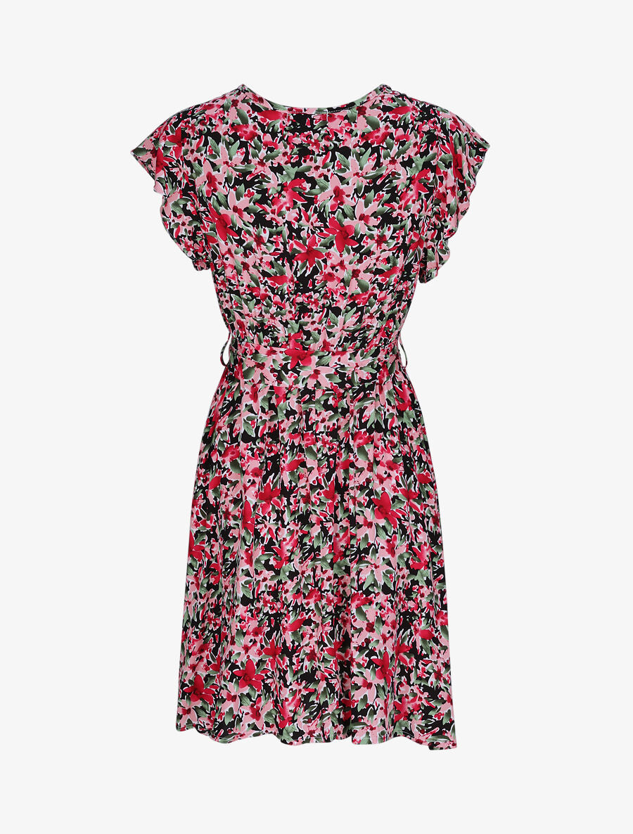 Robe cache-coeur à imprimé fleurs diverses - Noir - 2