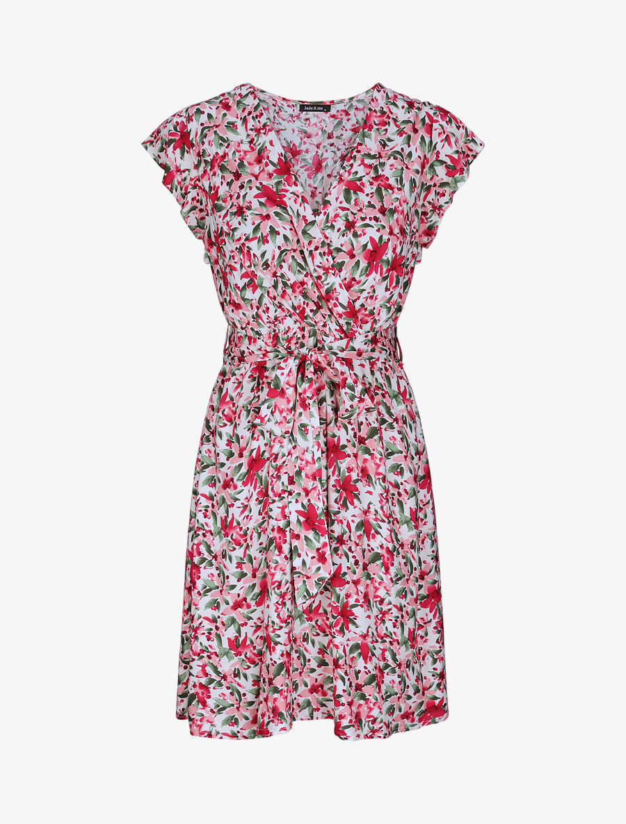 Robe cache-coeur à imprimé fleurs diverses - Blanc - 1