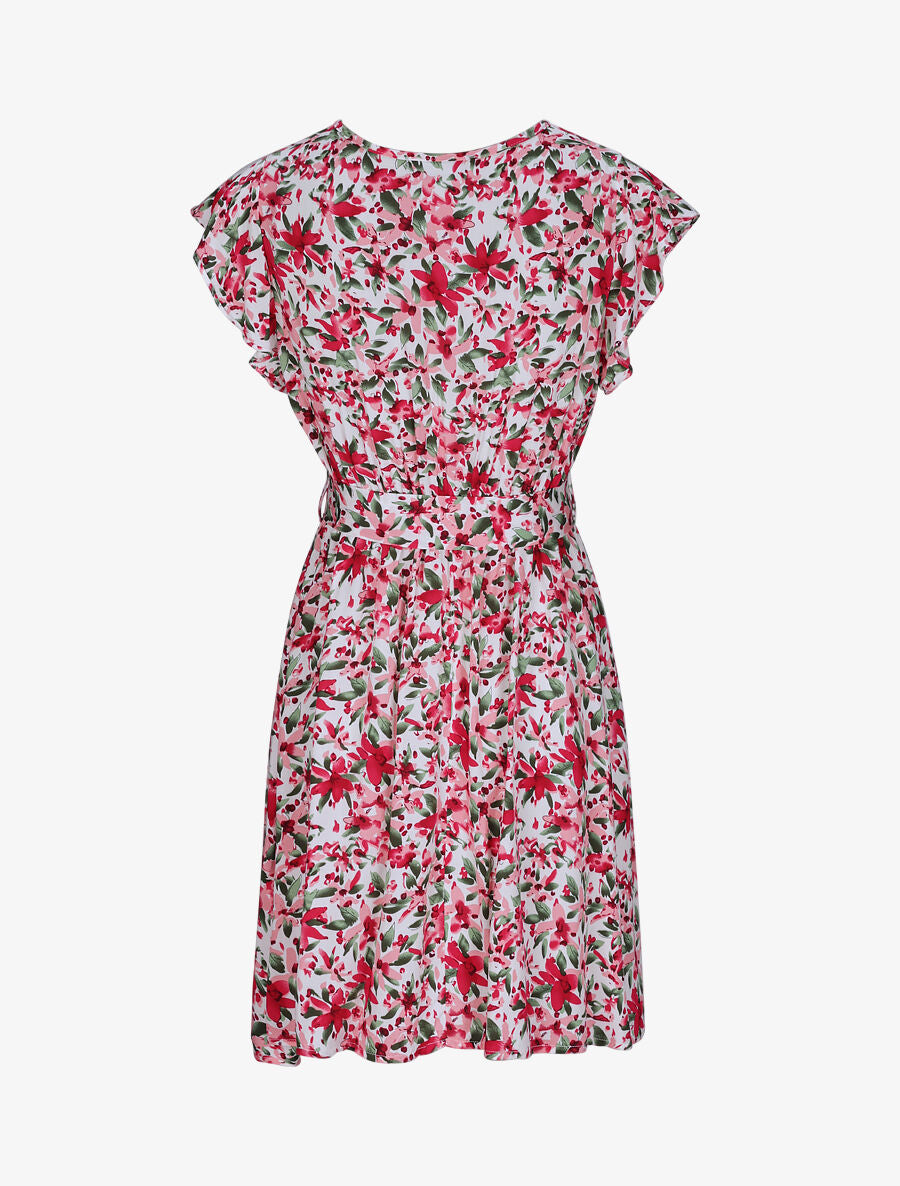 Robe cache-coeur à imprimé fleurs diverses - Blanc - 2