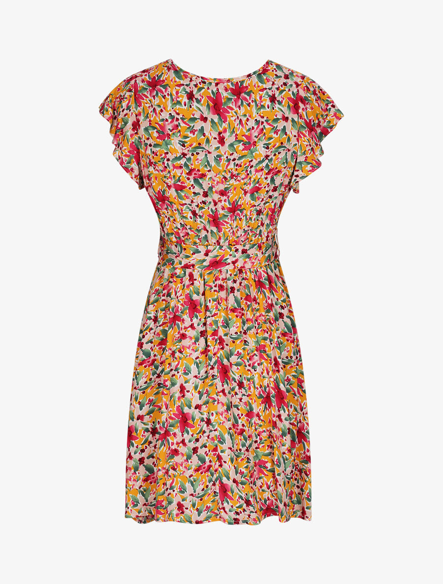 Robe cache-coeur à imprimé fleurs diverses - Jaune - 2