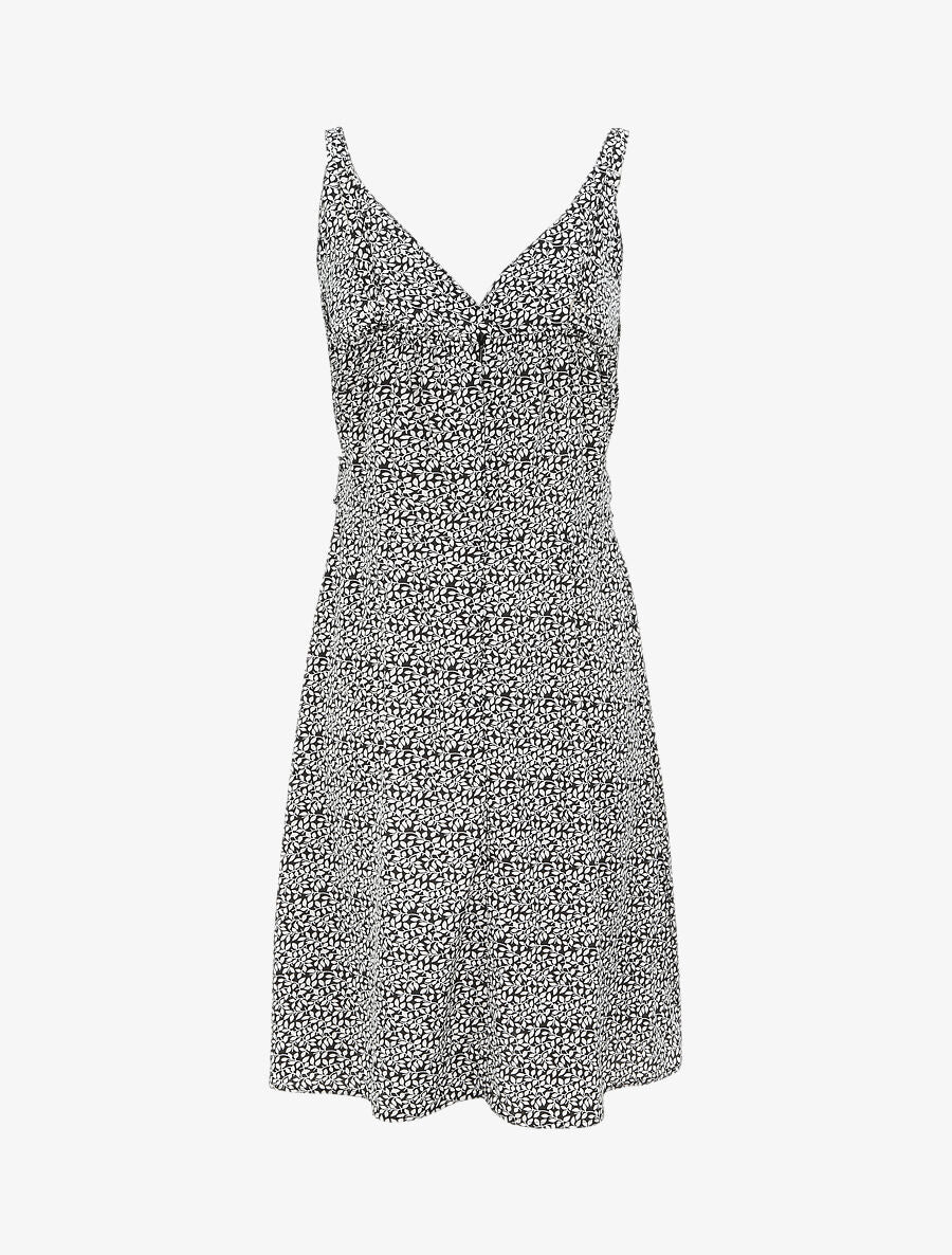 Robe courte empire à col cache-coeur imprimé feuillage - Noir - 2