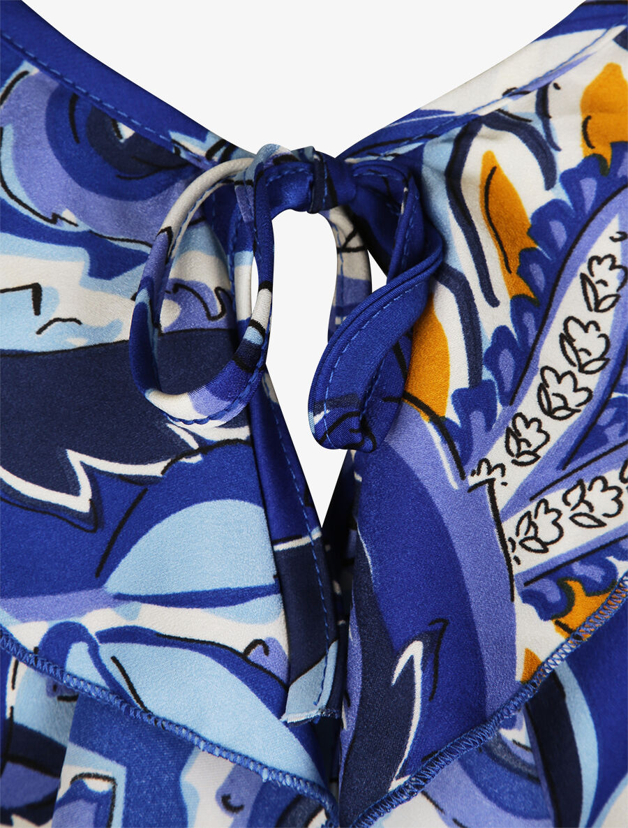 Débardeur carré à motifs tropicaux à col volanté - Bleu - 3