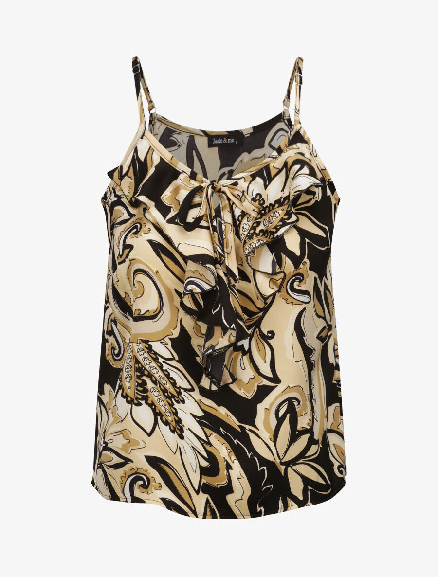 Débardeur carré à motifs tropicaux à col volanté - Noir - 1