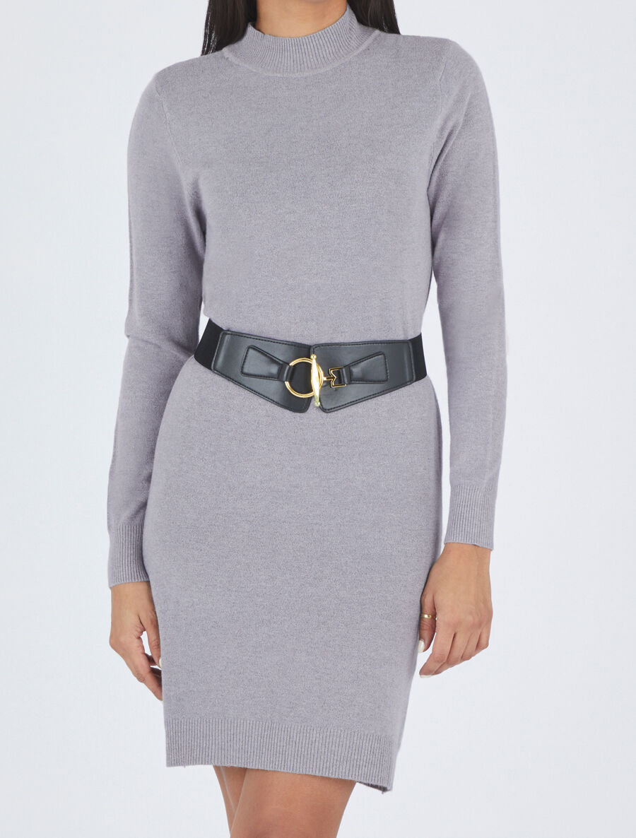Robe pull courte à col montant - Gris - 4
