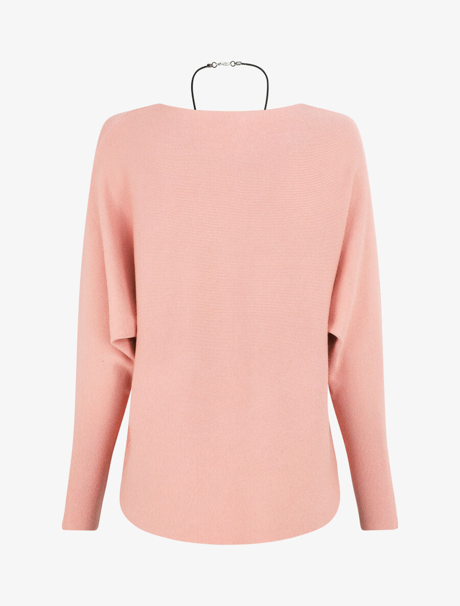 Pull uni col bateau - Rose - 2