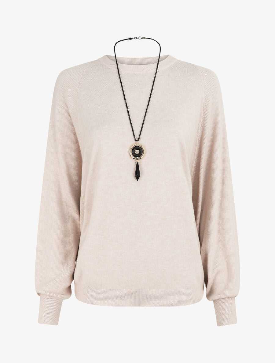 Pull ample à manches côtelés - Beige - 5