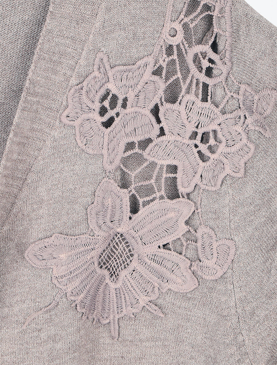 Pull cache-coeur à détail dentelle - Taupe - 3