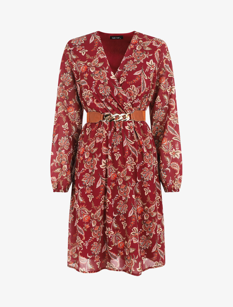 Robe courte évasée imprimé cachemire - Bordeaux - 5