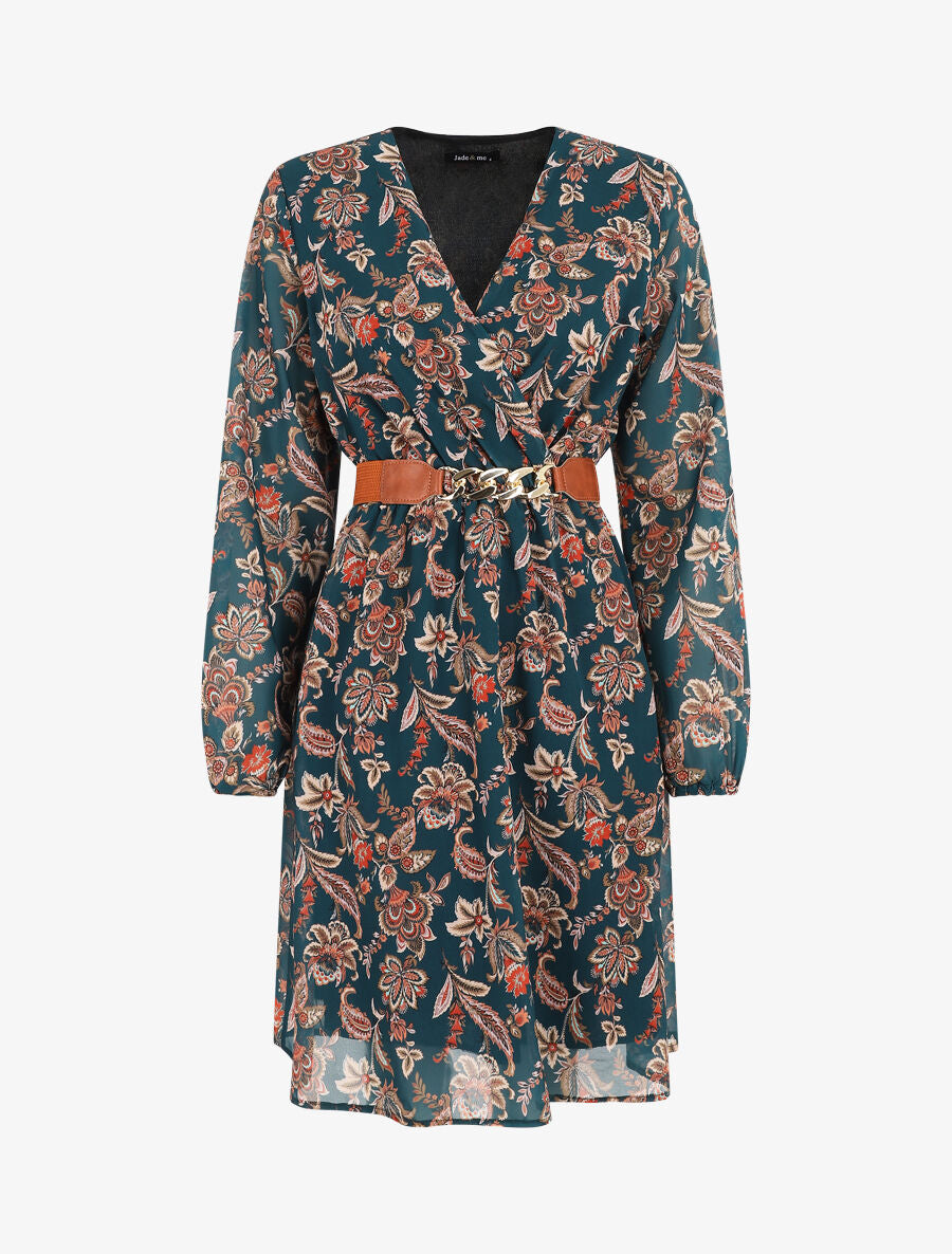Robe courte évasée imprimé cachemire - Bleu canard - 1