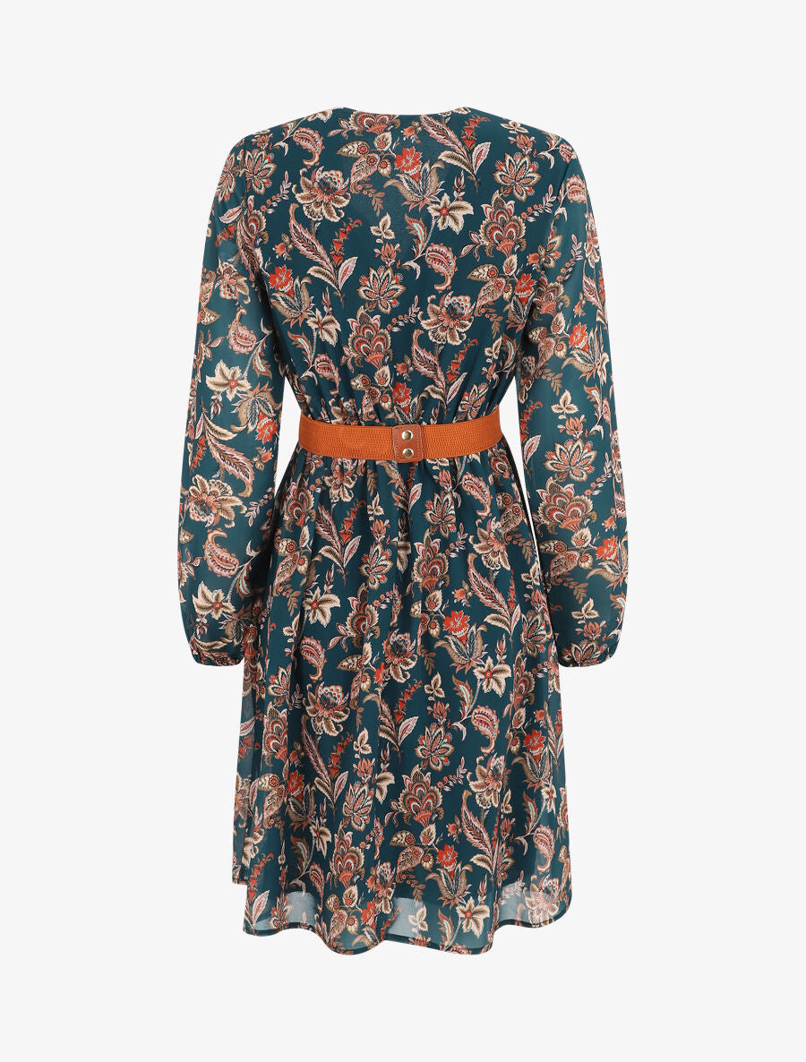 Robe courte évasée imprimé cachemire - Bleu canard - 2