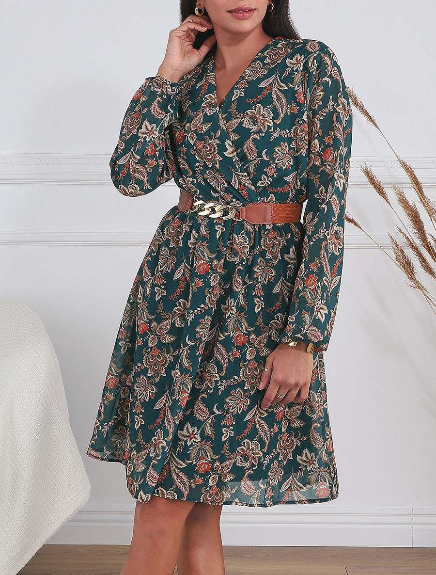 Robe courte évasée imprimé cachemire - Bleu canard - 4