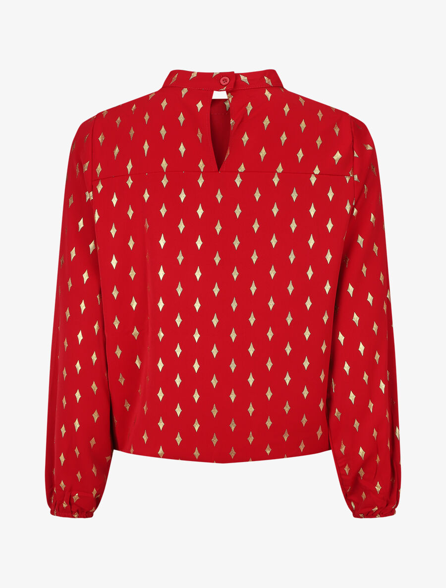 Blouse col montant à imprimé losanges dorés - Rouge - 2