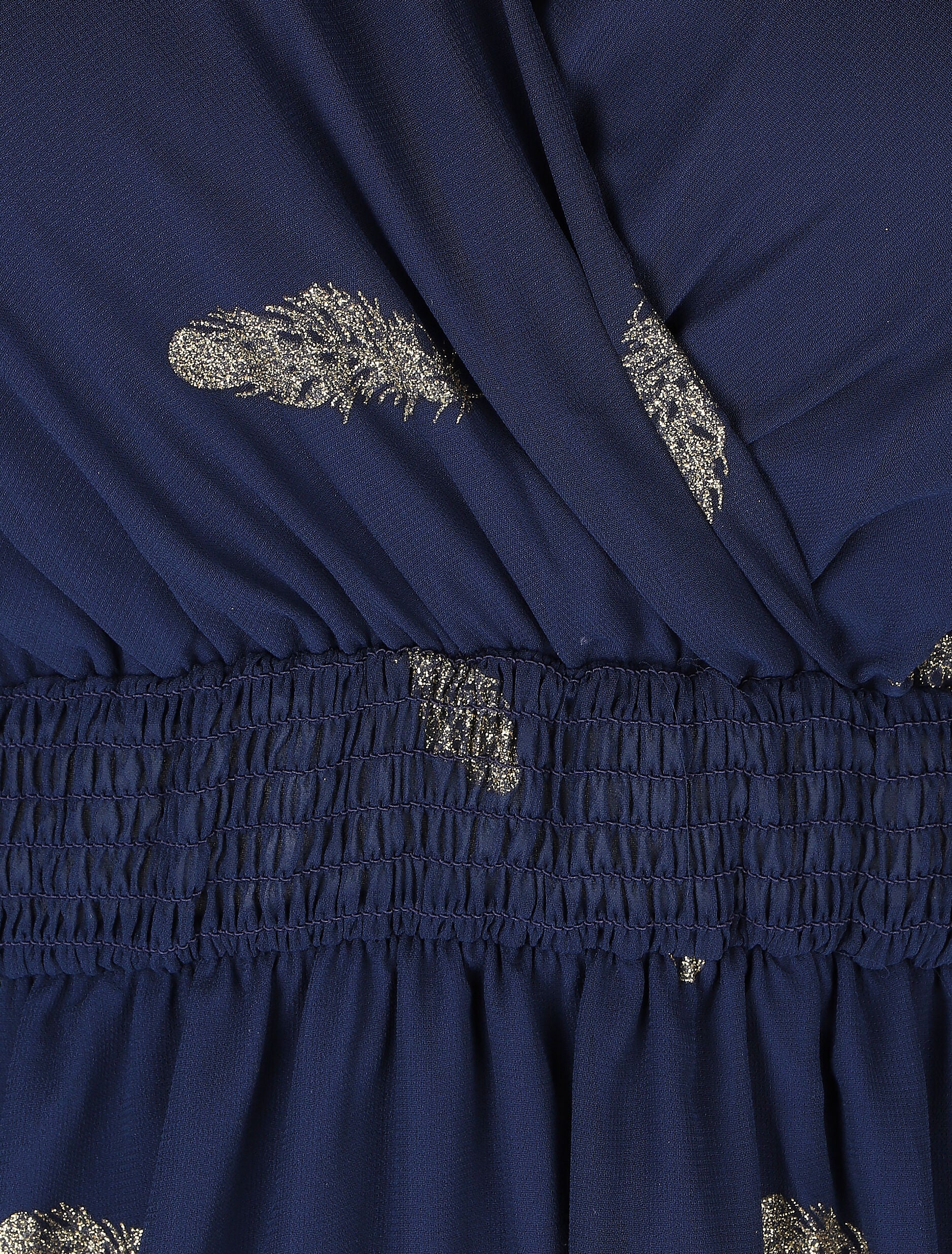 Robe mi-longue à imprimé plumes dorées - Marine - 3