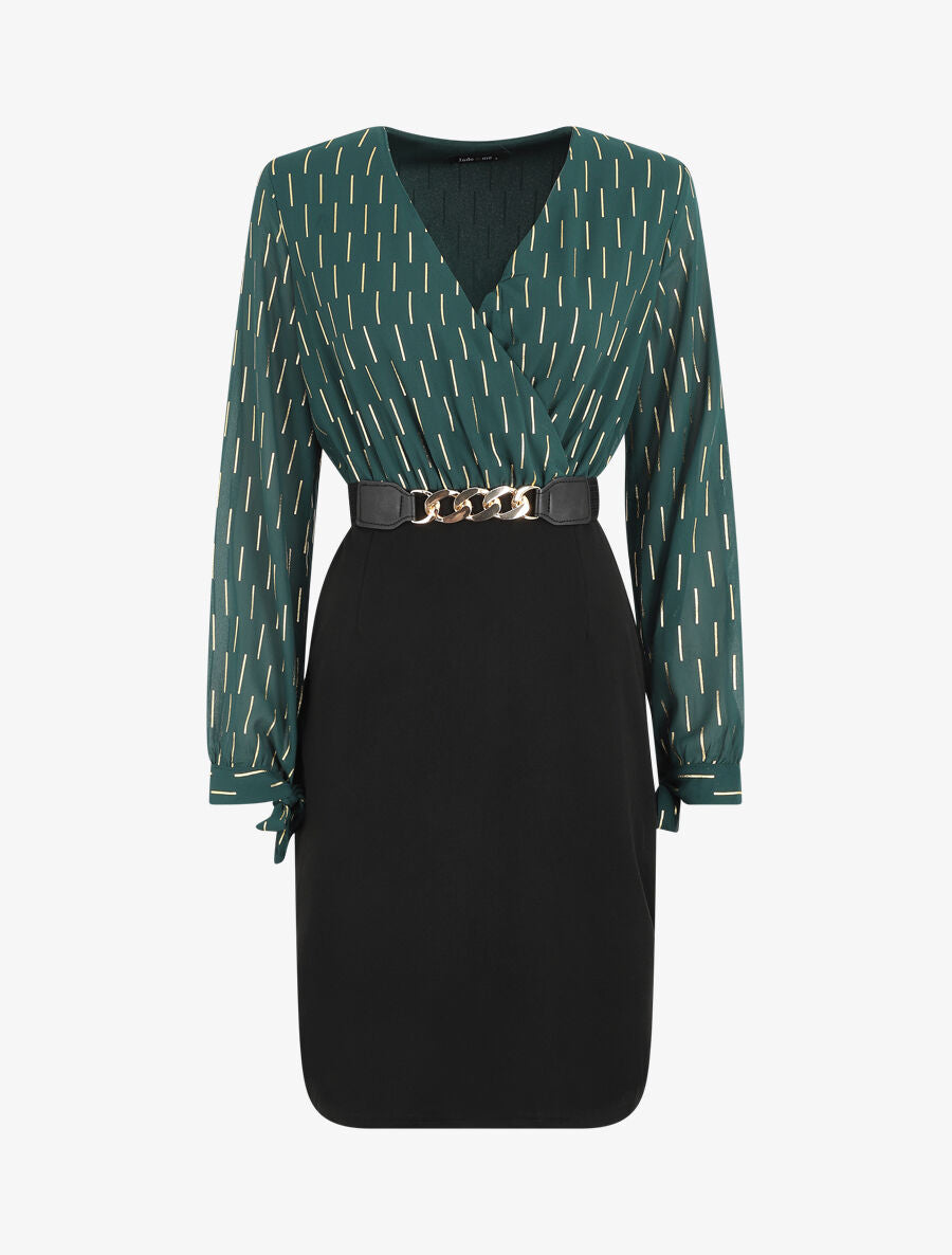 Robe mi-longue à imprimé dorés - Vert sapin - 4