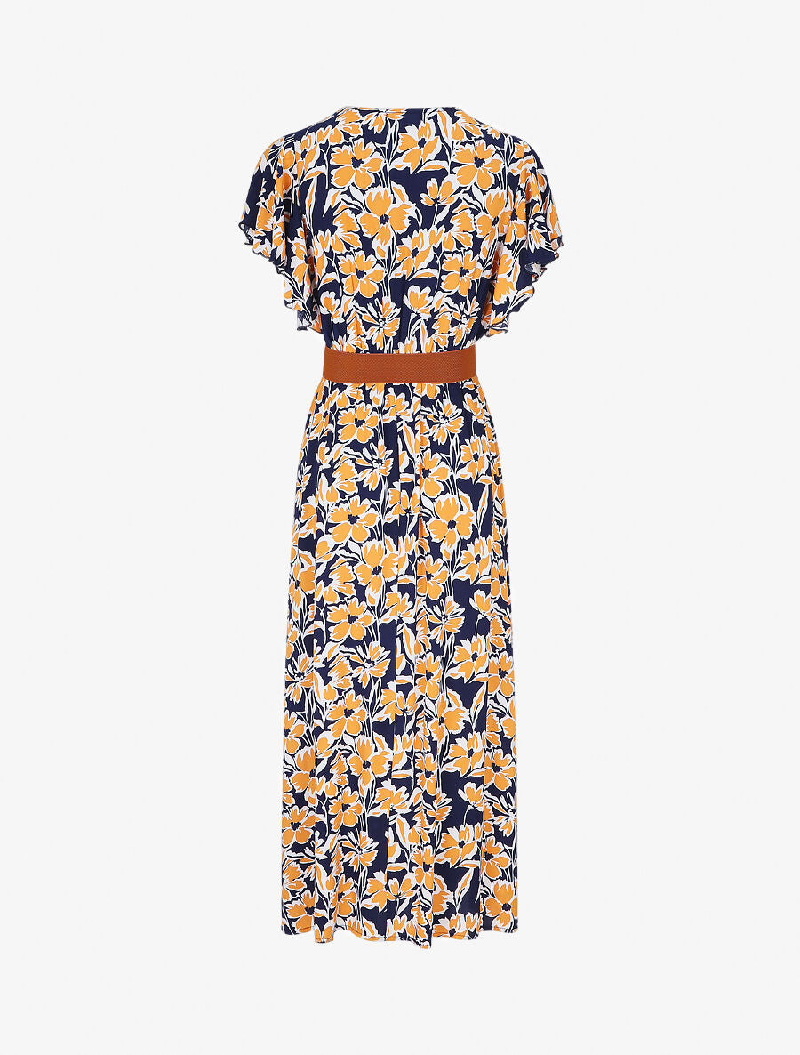 Robe longue empire à manches volantées - Marine - 2