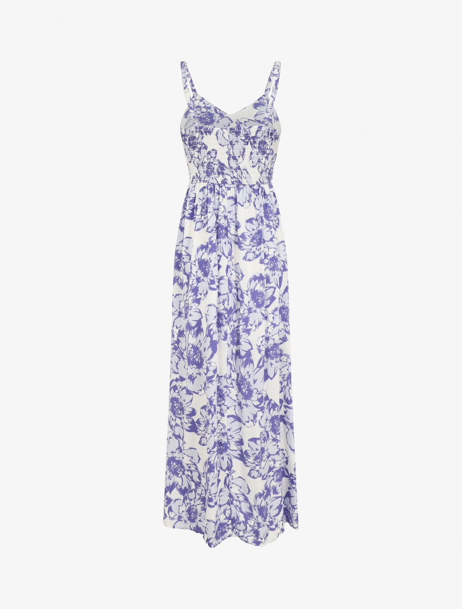 Robe longue imprimé fleurs et dentelle - Violet - 2