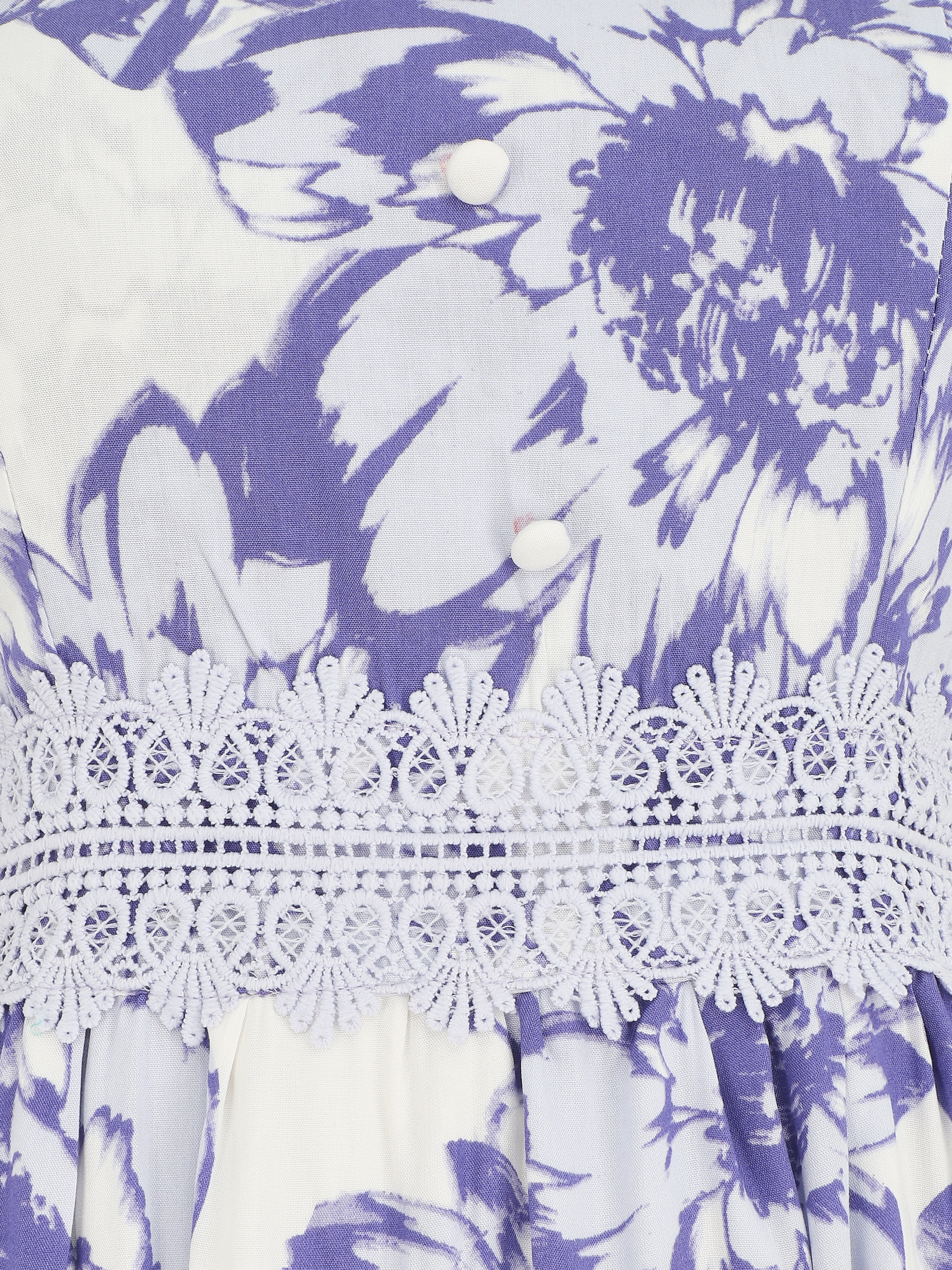 Robe longue imprimé fleurs et dentelle - Violet - 3