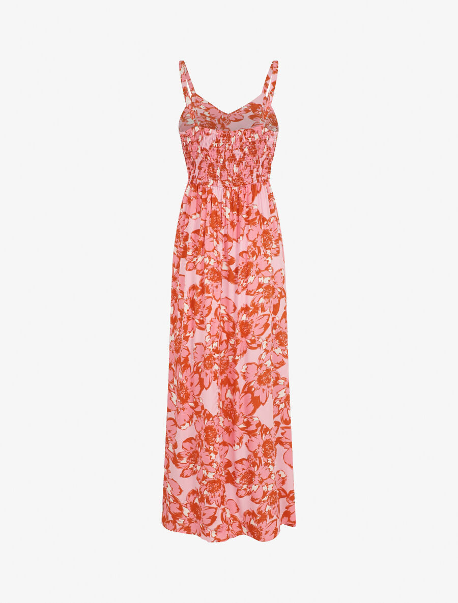 Robe longue imprimé fleurs et dentelle - Rouge - 2