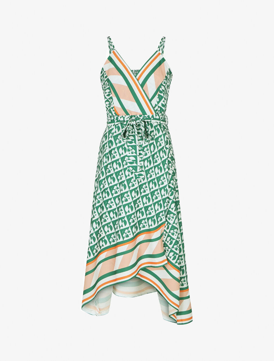 Robe foulard style portefeuille imprimé graphique - Vert - 1