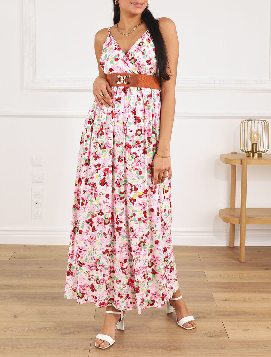 Robe longue imprimé fleurs printannières - Blanc - 4