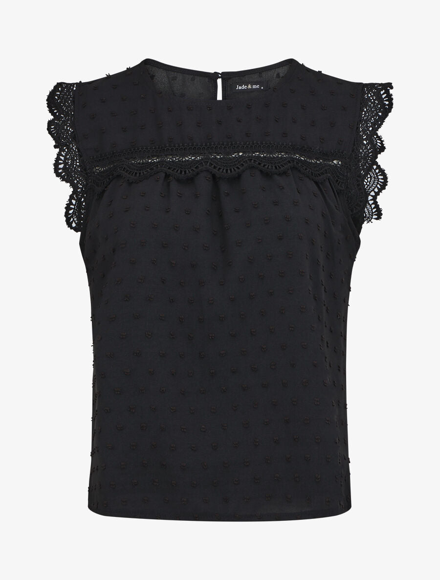 Blouse unie sans manches texturée - Noir - 5