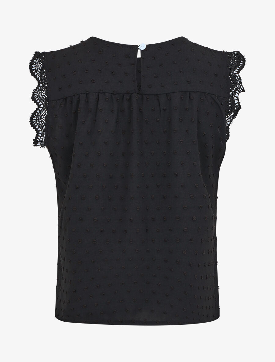 Blouse unie sans manches texturée - Noir - 2