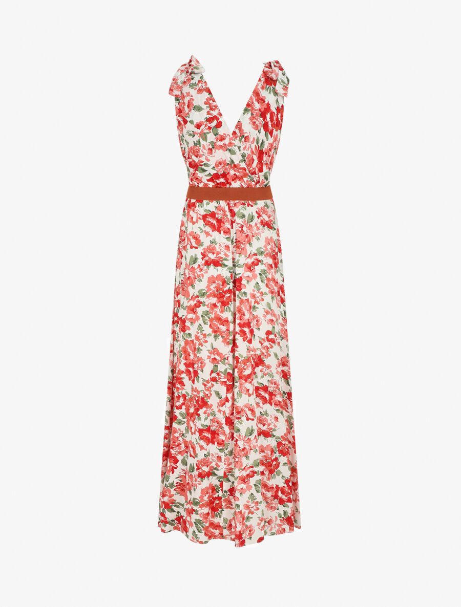 Robe longue sans manches imprimé roses sauvages - Rouge - 2