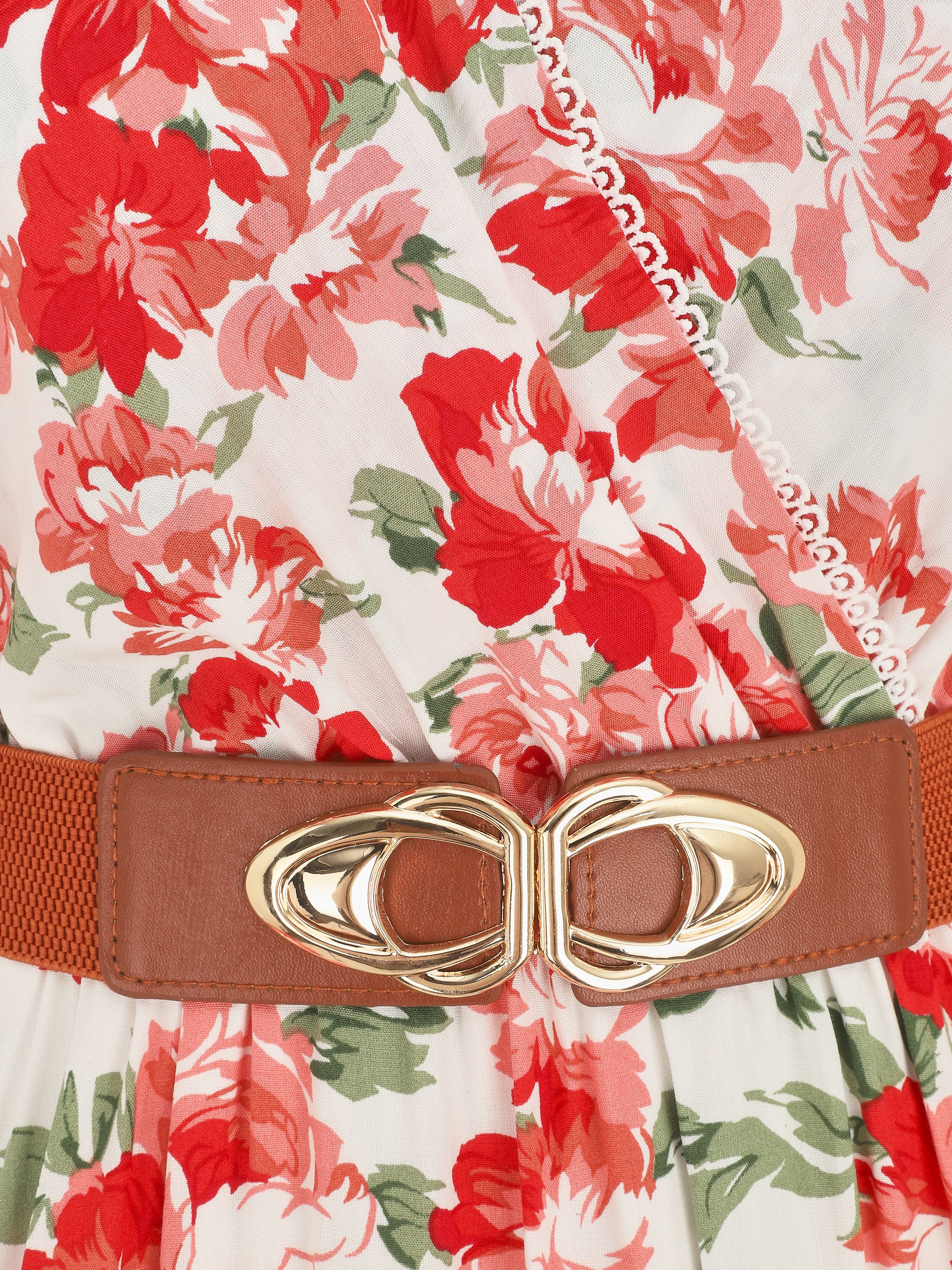 Robe longue sans manches imprimé roses sauvages - Rouge - 3