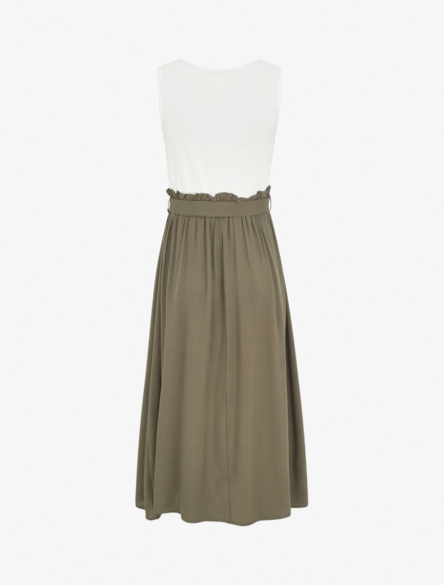 Robe longue évasée sans manches bicolore - Kaki - 2