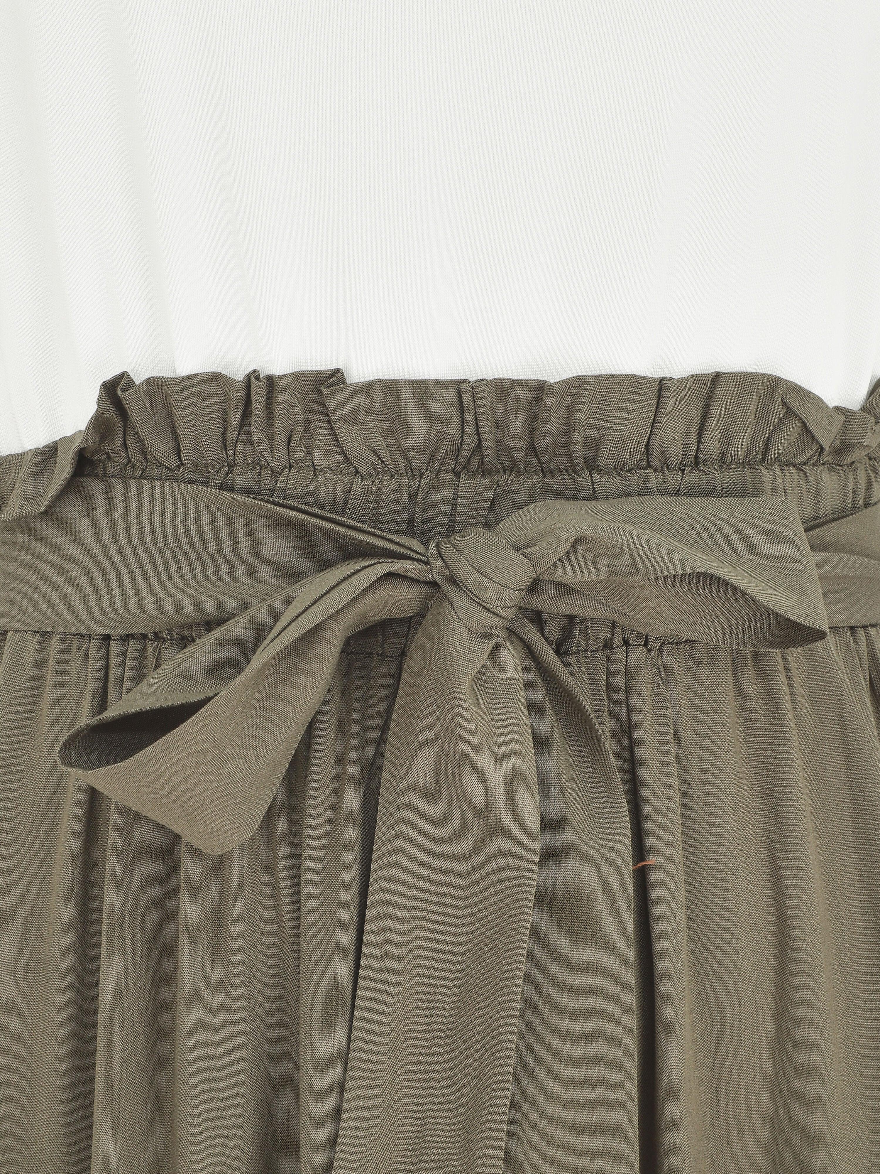 Robe longue évasée sans manches bicolore - Kaki - 3