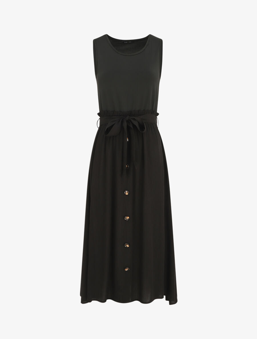 Robe longue évasée sans manches bicolore - Noir - 1