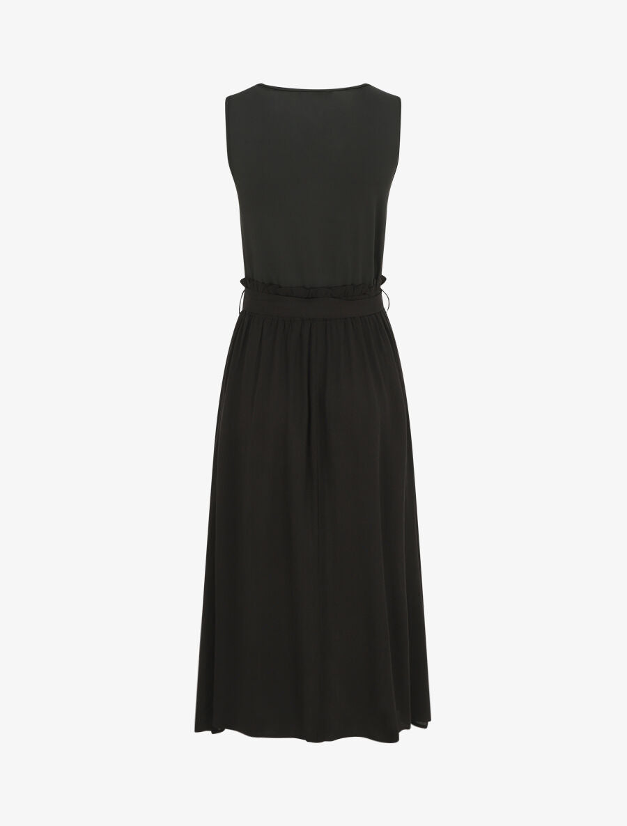 Robe longue évasée sans manches bicolore - Noir - 2