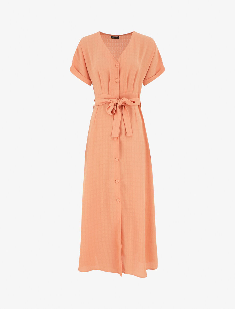 Robe longue unie ceinturée - Orange - 1