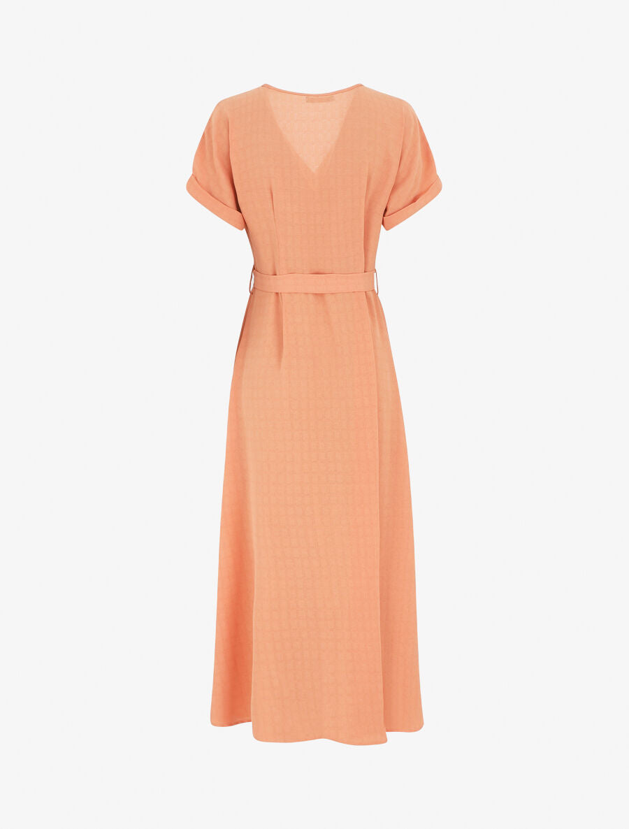 Robe longue unie ceinturée - Orange - 2
