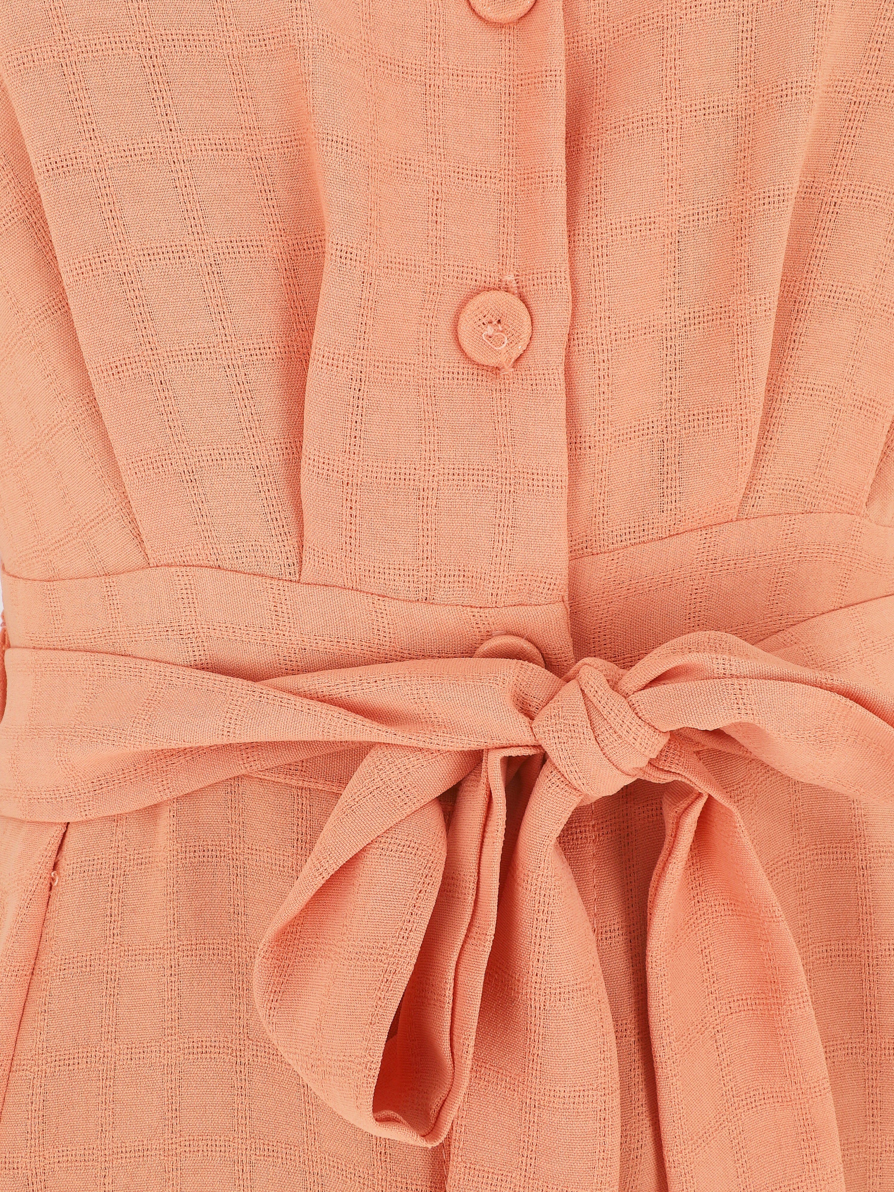 Robe longue unie ceinturée - Orange - 3