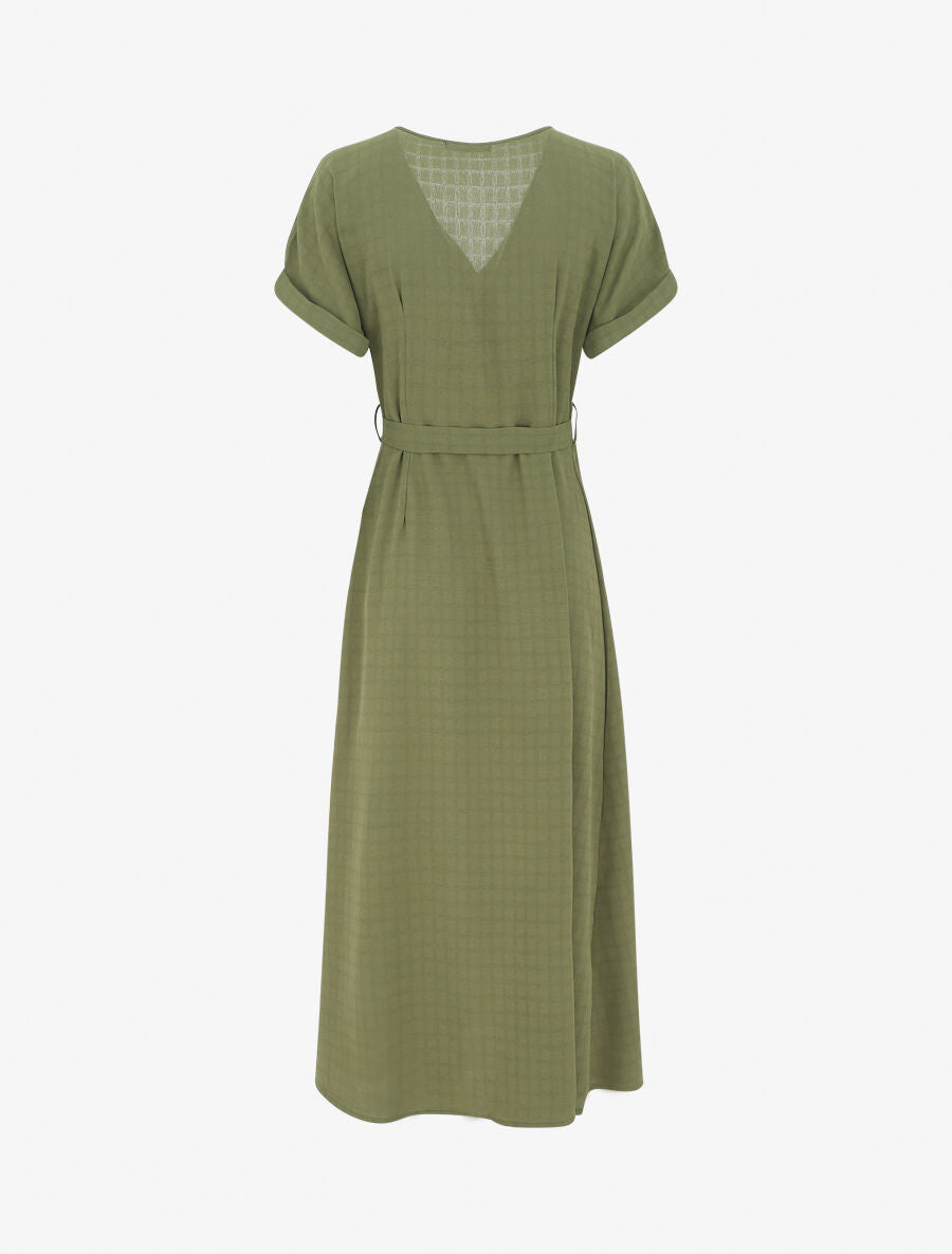 Robe longue unie ceinturée - Kaki - 2