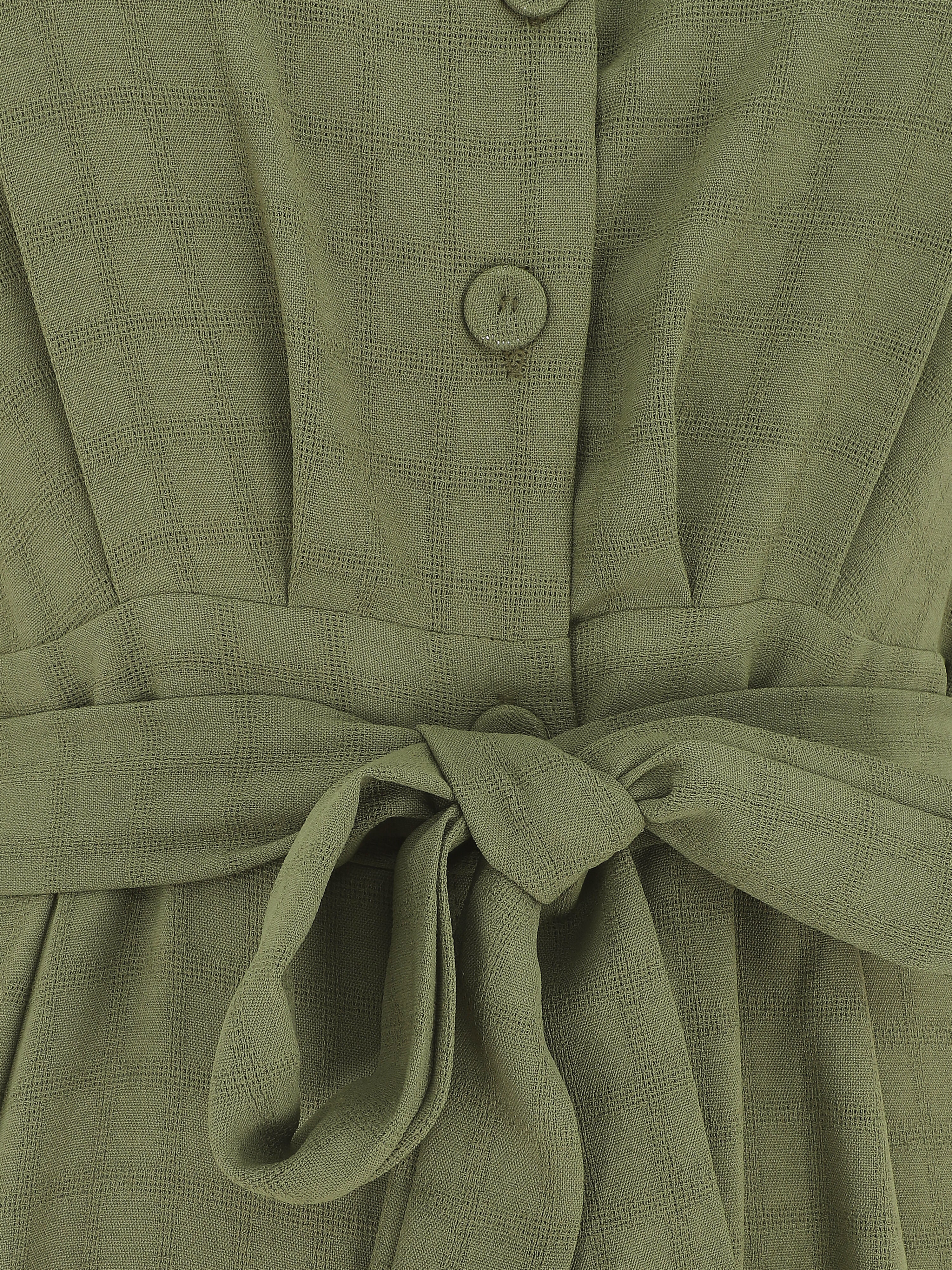 Robe longue unie ceinturée - Kaki - 3