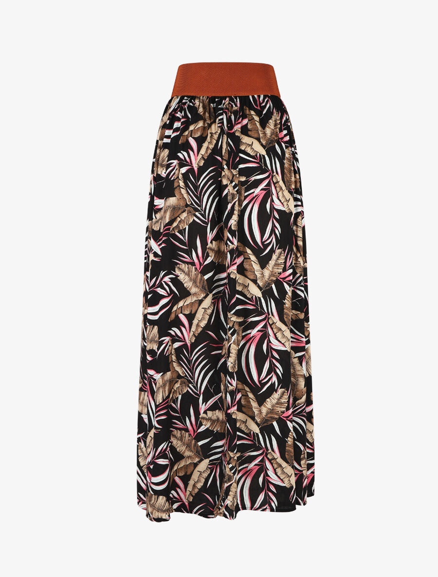 Jupe imprimée à taille haute ceinture stylisée - Noir - 2