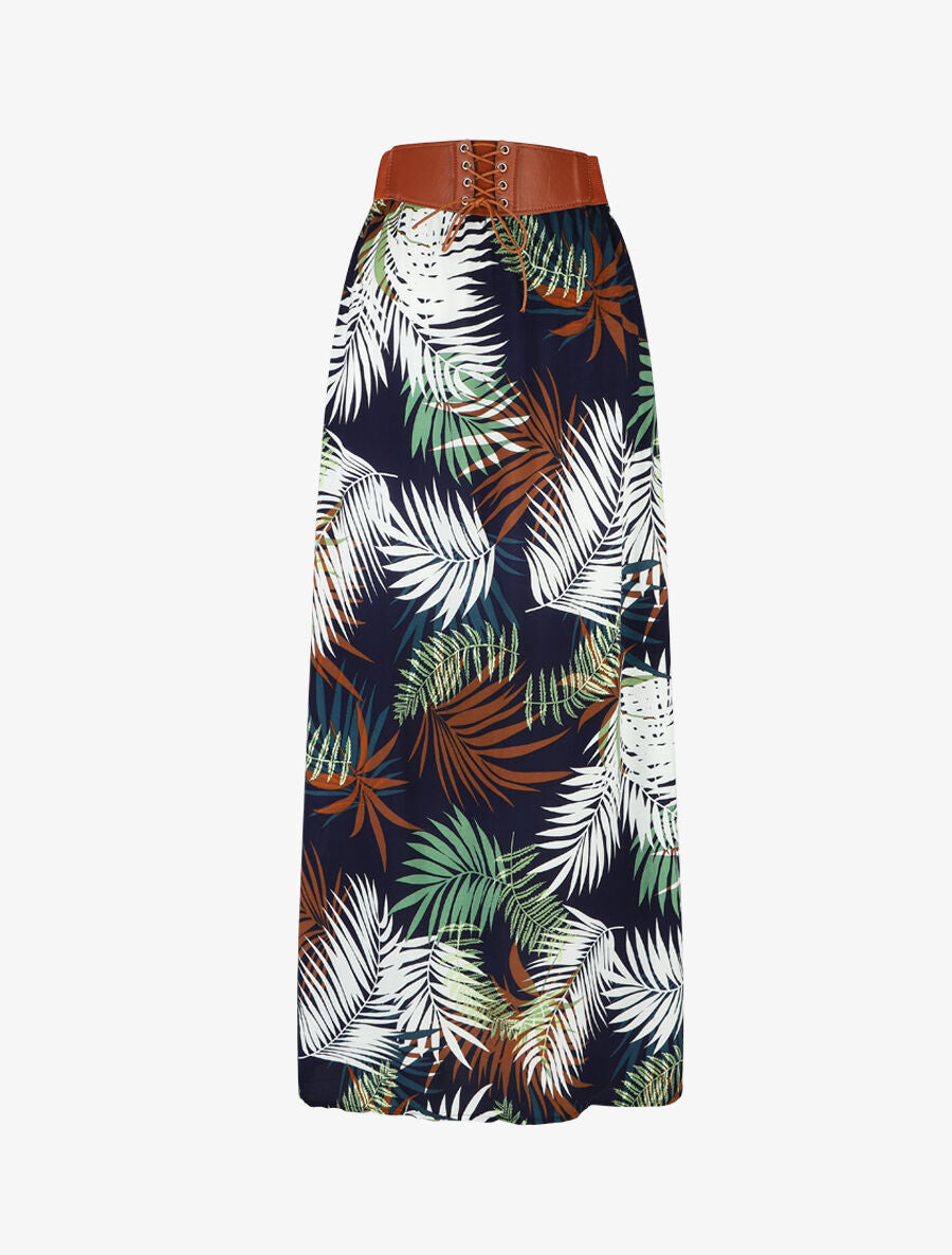 Jupe longue évasée imprimé tropical - Marine - 5