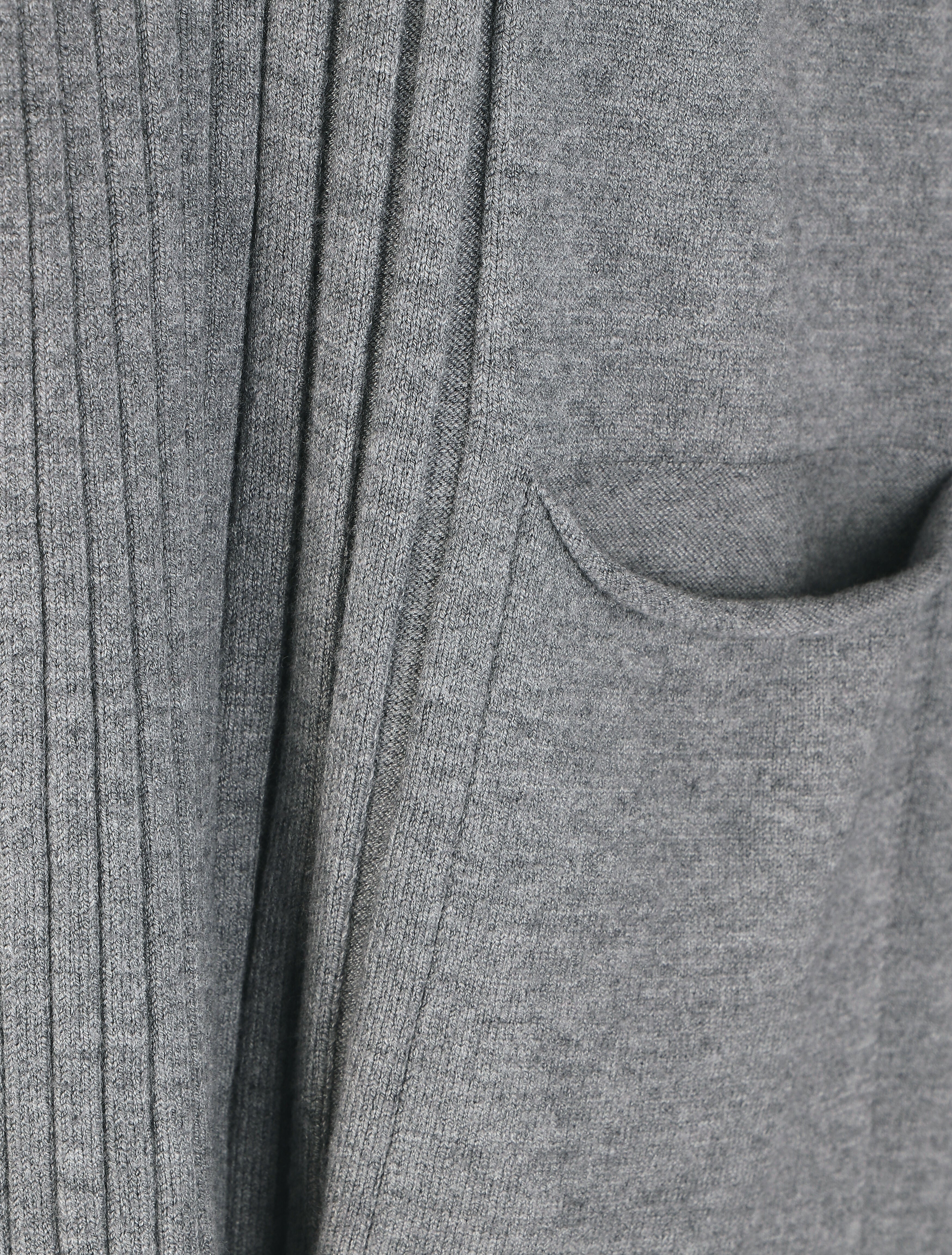 Gilet long uni à bords côtelés - Gris - 3