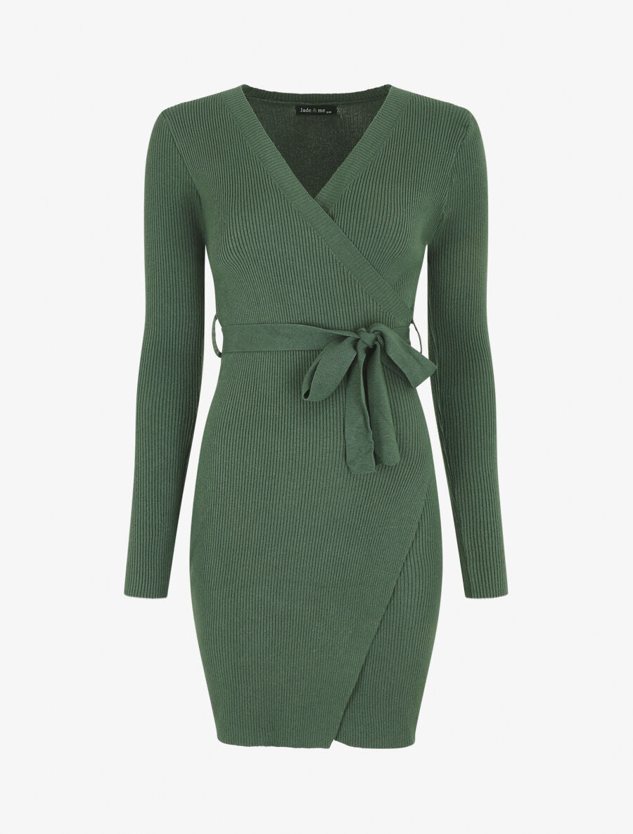 Robe moulante côtelée style cache-coeur - Vert - 6